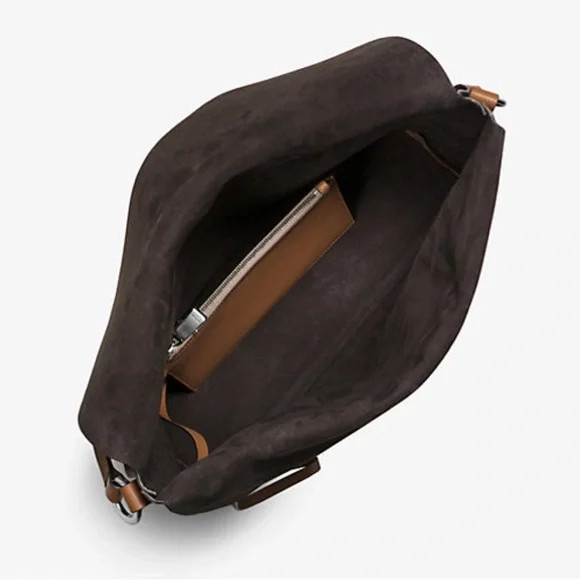 Michael Kors Collection Sedona Large Suede Flap Messenger Bag Tan Brown - Picture 2 of 14